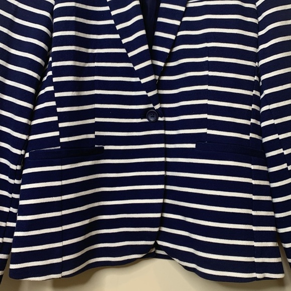 Gap | Classic Blue White Striped Knit One-Button Lined Single Breasted Blazer 10 - Picture 5 of 17